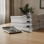 Documents comptables de copropriété posés sur une table
